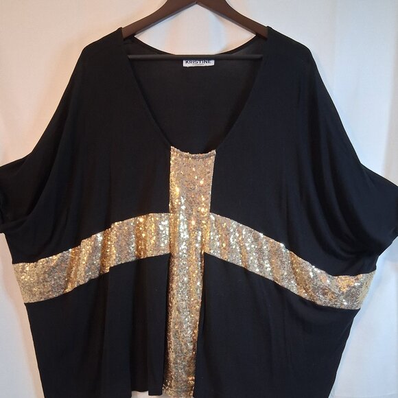 Kristine Women's  Black Winged Sleeved Tunic (no size indicated-very large) - Picture 1 of 6